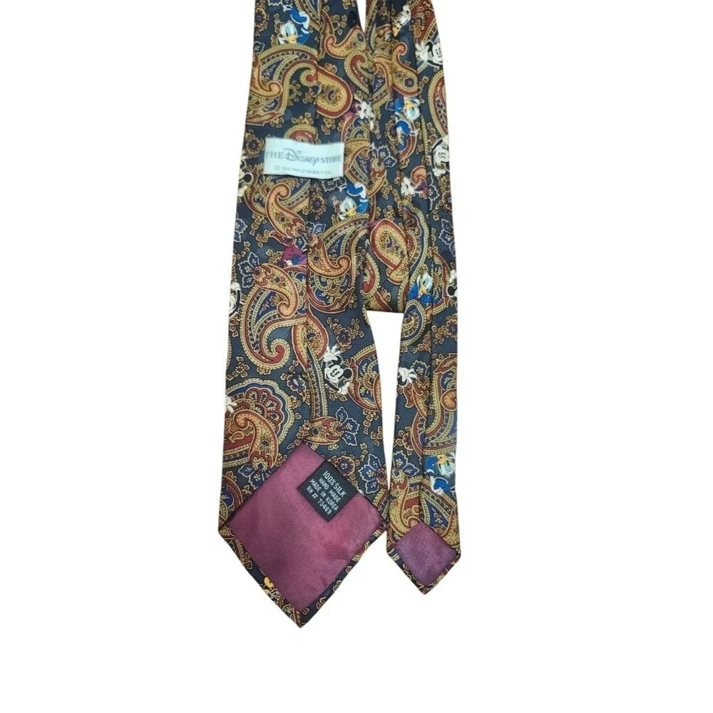 Vintage The Disney Store Mickey Donald Goofy Pluto Paisley Novelty Silk Necktie